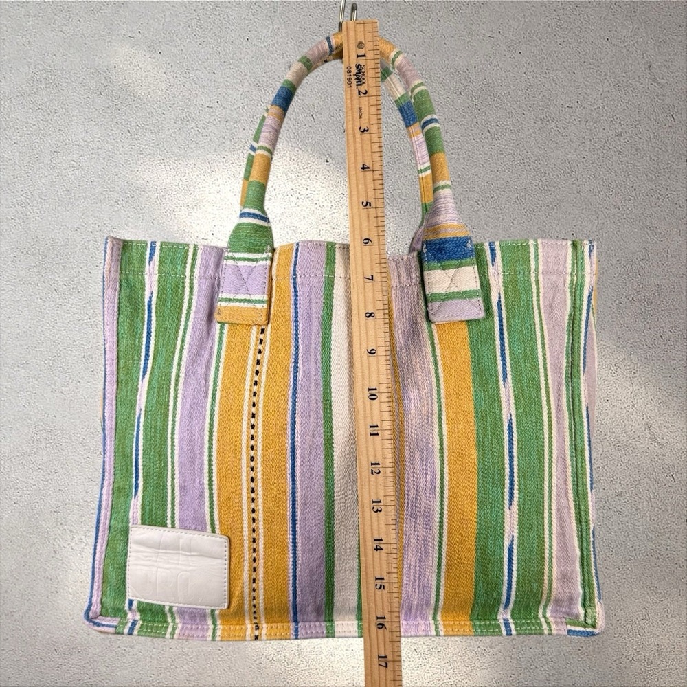Sandro Green Purple Multicolor Yellow Striped Dual Top‎ Handle Tote Bag - Picture 9 of 10